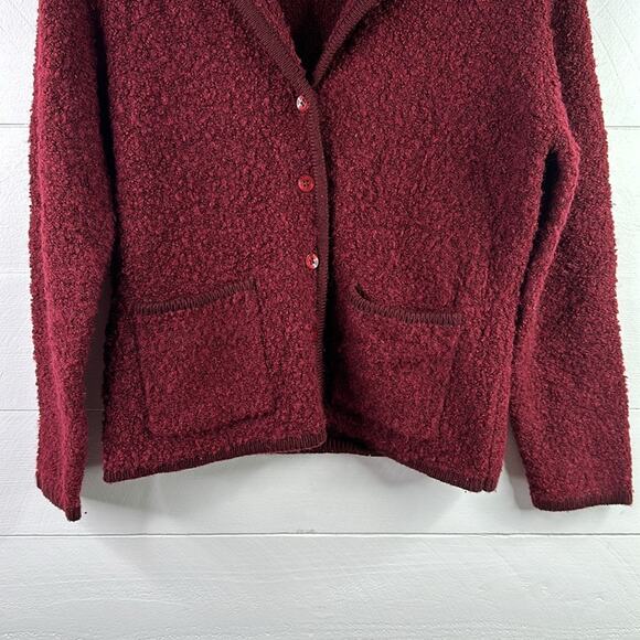WORTHINGTON Maroon Burgundy Button Up Teddy Acrylic Wool Cardigan Petite Small - Picture 6 of 9